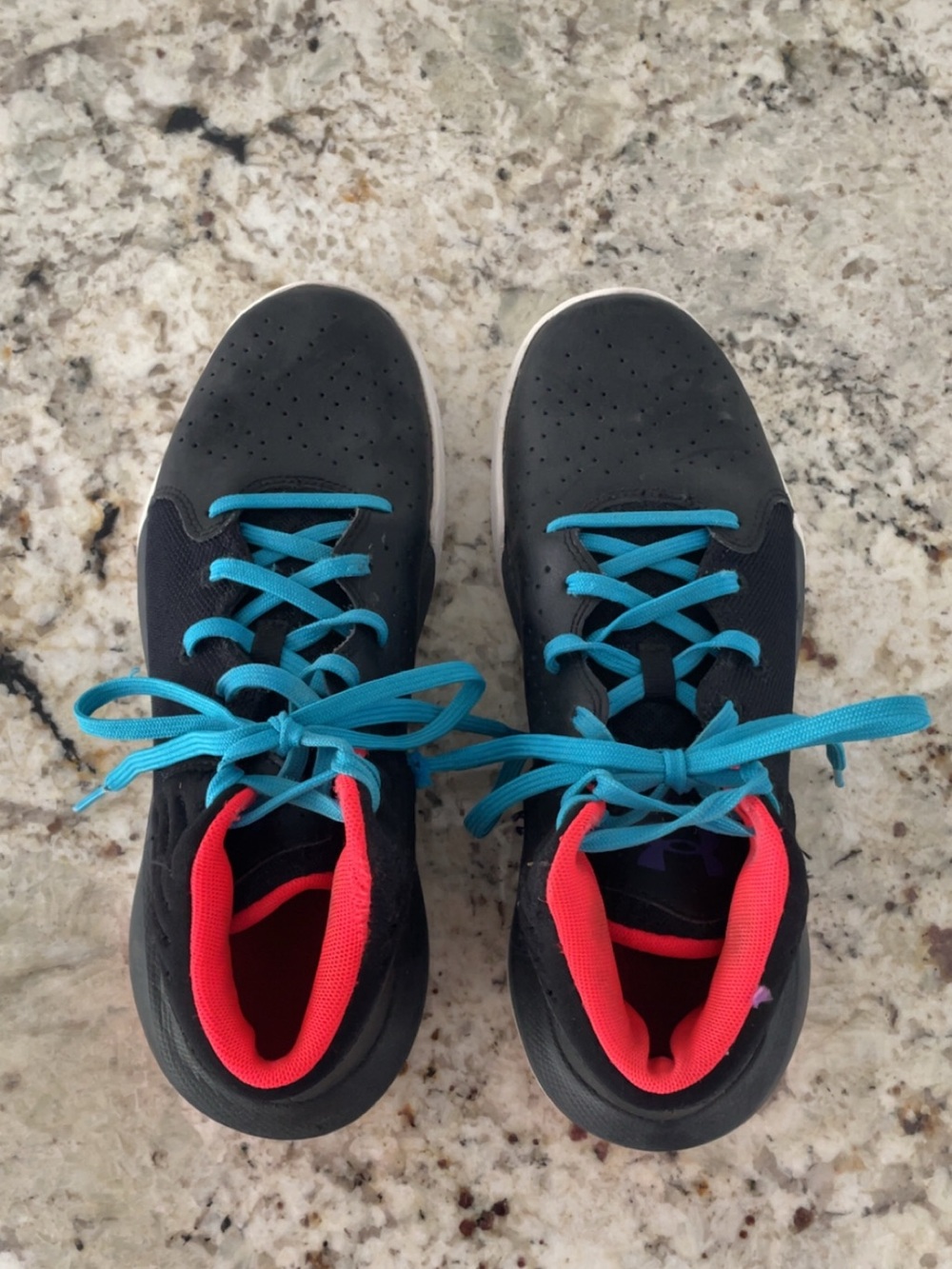 Women’s Black Athletic (basketball) Shoes with Bright Blue Laces & Coral detail